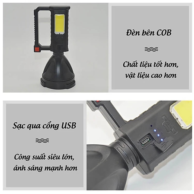 Đèn Pin Cầm Tay Siêu Sáng Có Chân Đế L832 Chiếu Xa 100m, 4 Chế Độ Sáng, Đèn Pin Xách Tay Chống Thấm Nước