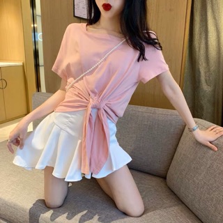 ♥️(Có ảnh thật, sẵn áo đen) Set thun chân váy áo cột nơ♥️