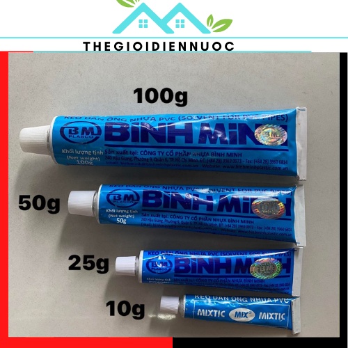 Keo dán ống nhựa pvc Bình Minh loại tốt dạng tuýp 10g, 25g, 50g, 100g