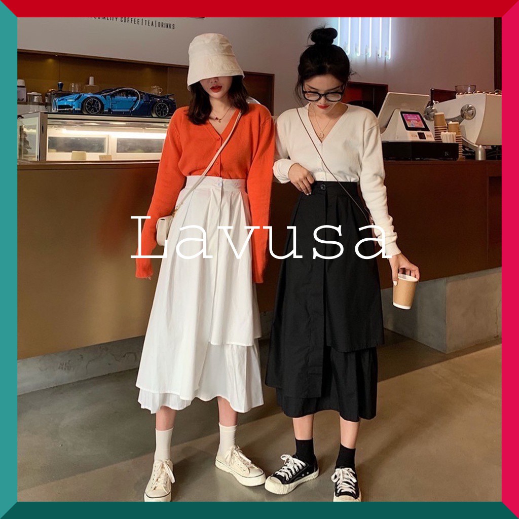 Chân Váy Ulzzang Dài Tầng Hàn Quốc Hai Màu Đen Trắng LAVUSA | BigBuy360 - bigbuy360.vn
