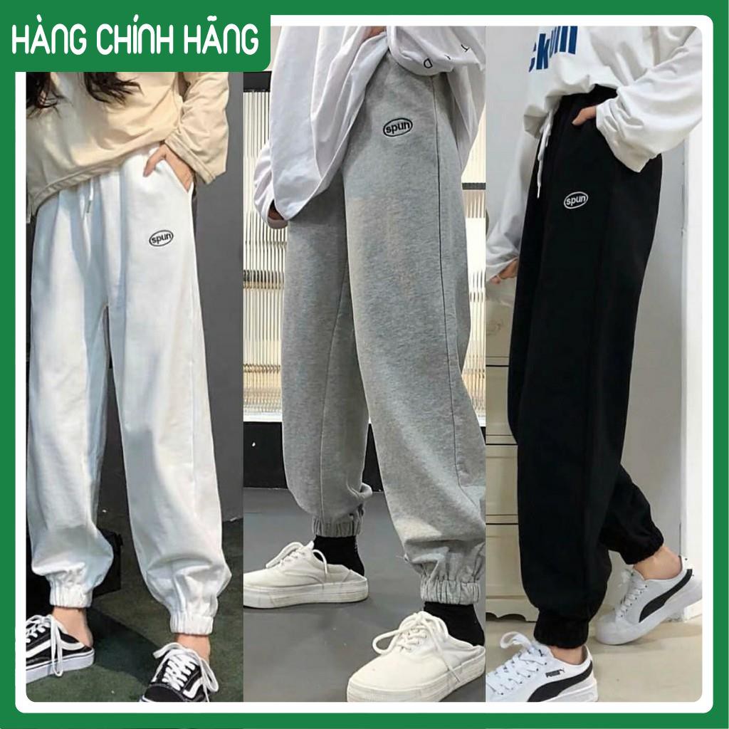 Quần Jogger Nỉ Thêu SPUN Ulzzang (Ánh Thật)  chất vải thun da cá form ống rộng cạp chun bo gấu mã AA01