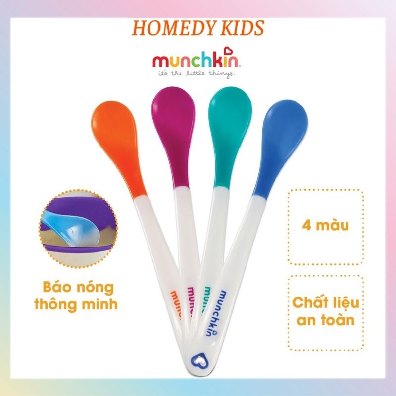 Thìa báo nóng munchkin Mỹ thìa mềm silicone cảm biến nhiệt thông minh bộ 4 chiếc MK02 Homedy Kids