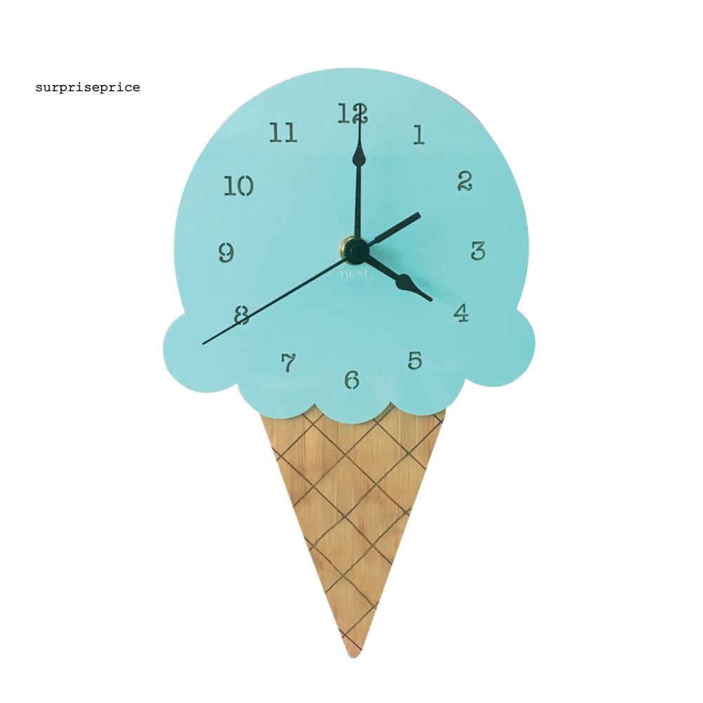 Đồng hồ treo tường bằng gỗ hình kem ốc quế thiết kế sáng tạo dễ thương