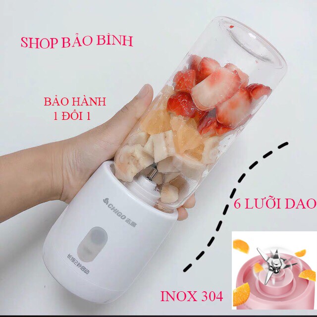 [6 LƯỠI DAO] MÁY XAY MINI SINH TỐ CẦM TAY DI ĐỘNG CHIGO - MÁY XAY CẦM TAY - BH 1 ĐỔI 1