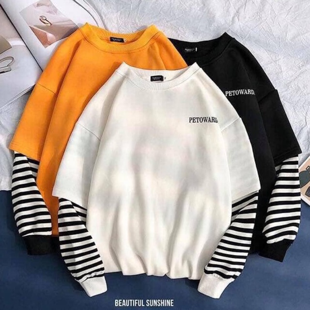 Áo thun thu đông tay dài PETRO tay sọc nối - Unisex nam nữ đều mặc được | BigBuy360 - bigbuy360.vn