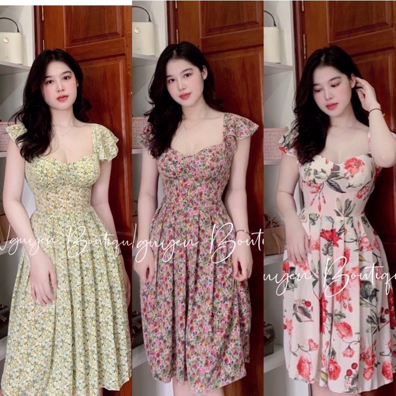 Đầm xoè xếp li cúp ngực cánh tiên có túi hai bên hoạ tiết hoa nhiều màu ảnh thật chính chủ