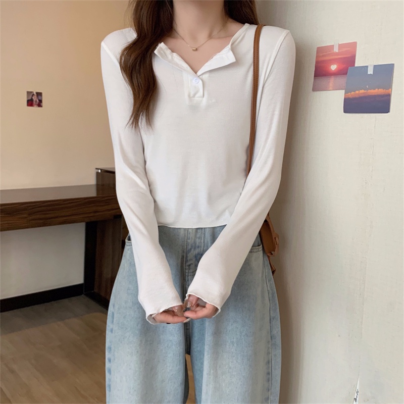 【ZHELIHANGFEI】Áo Thun Tay Dài Màu Sắc Đơn Giản Cho Nữ