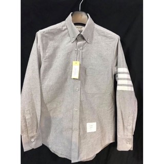 TB - ÁO SƠ MI NAM NỮ TAY DÀI OXFORD THOM BROWN XÁM VIỀN 4 SỌC TRẮNG, THÔ DÀY, ĐỦ TAGS, CỜ SAU GÁY, HIGH QUALITY MENSWEAR