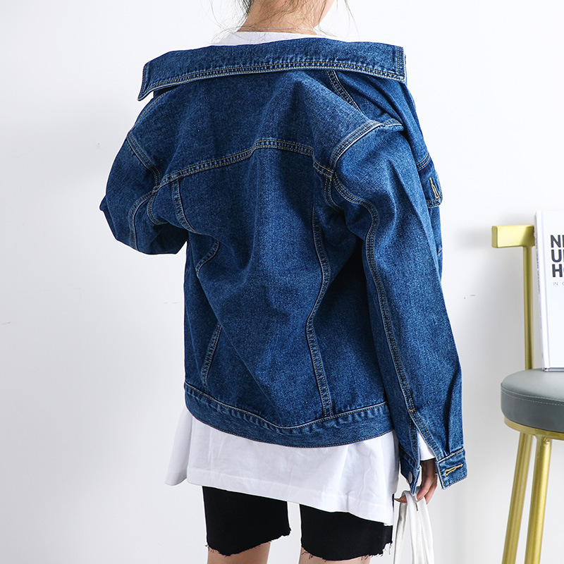 Jeans Jacket Woman Korean Spring Autumn Single-breasted Loose Denim Jacket Women Student Long Sleeve Basic Denim Jacket