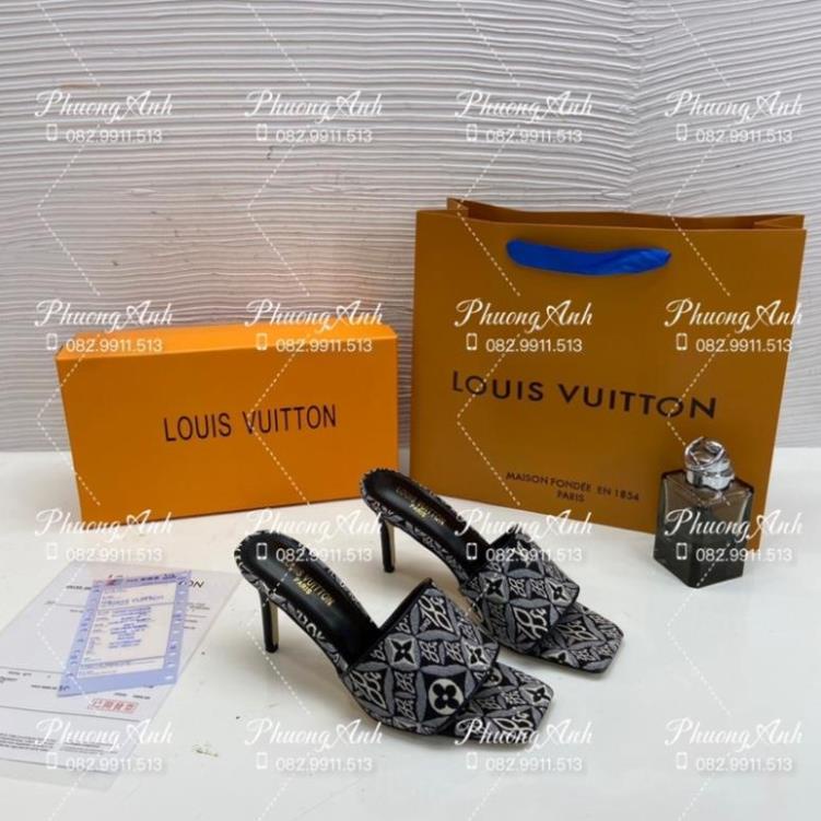 Guốc LV Gót Nhọn Quai Vải 2 Màu Xanh Đen Full Size 35-39