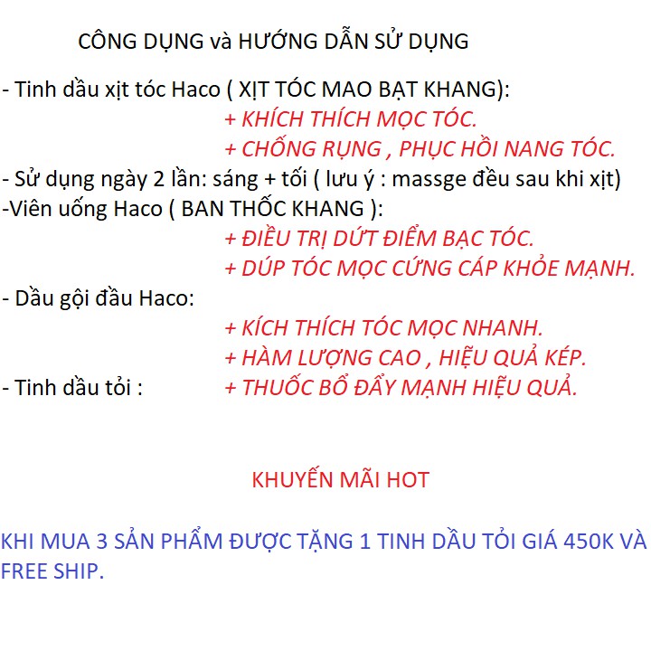 Bộ Uống Xị Gội Haco Hỗ trợ mọc tóc, chống rụng tóc sản phẩm của Thầy Trương Việt Bình