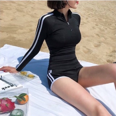Bikini đi biển 2 mảnh kín đáo có size - Đồ bơi nữ tay dài quần đùi KONKUN MS82