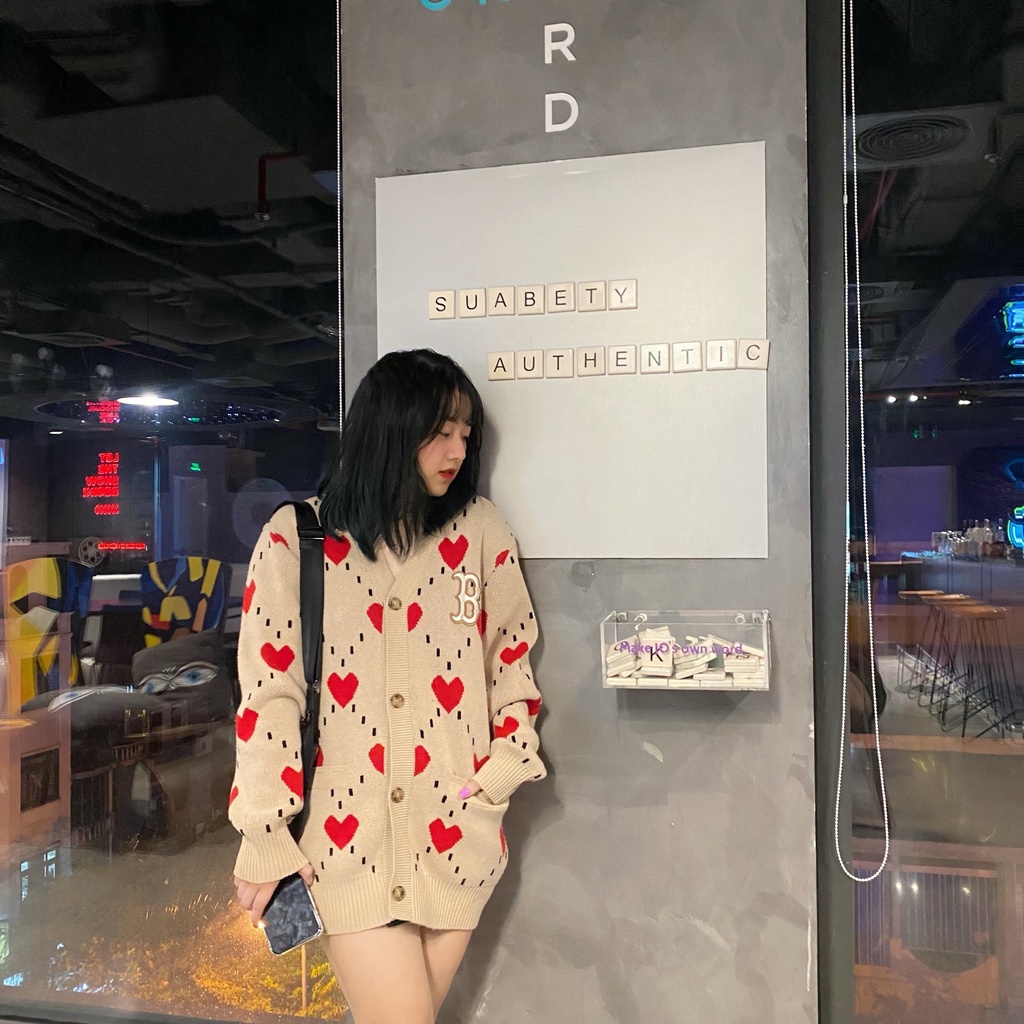 Áo Len Cardigan Unisex MLB Heart All-Over Cardigan BOSTON REDSOX