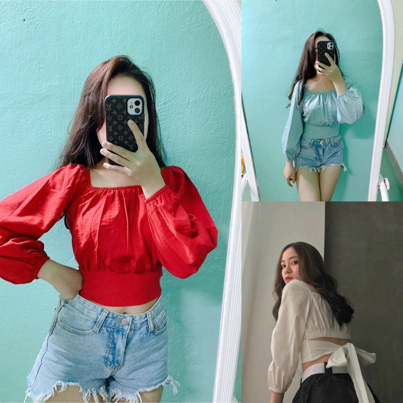 Áo kiểu nữ croptop cột nơ sau lưng xinh xắn Giá sỉ