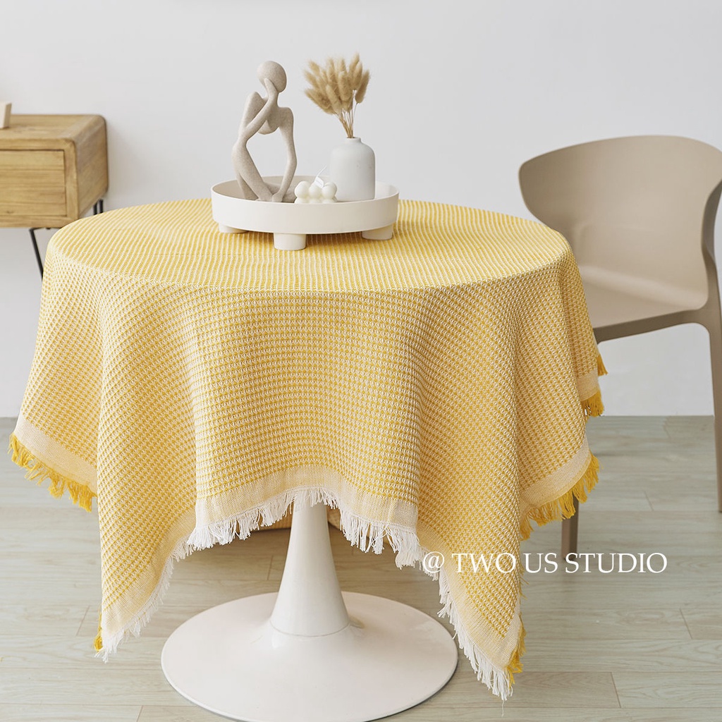 Khuyến Mãi 🔴 Khăn Trải Bàn Hình Tròn Chất Liệu Cotton Chống Bụi Phong Cách Pháp Khăn Waffle