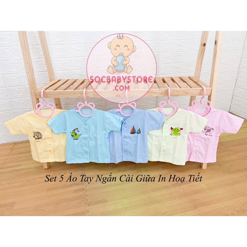 Set 5 áo cotton sơ sinh đủ màu cài giữa