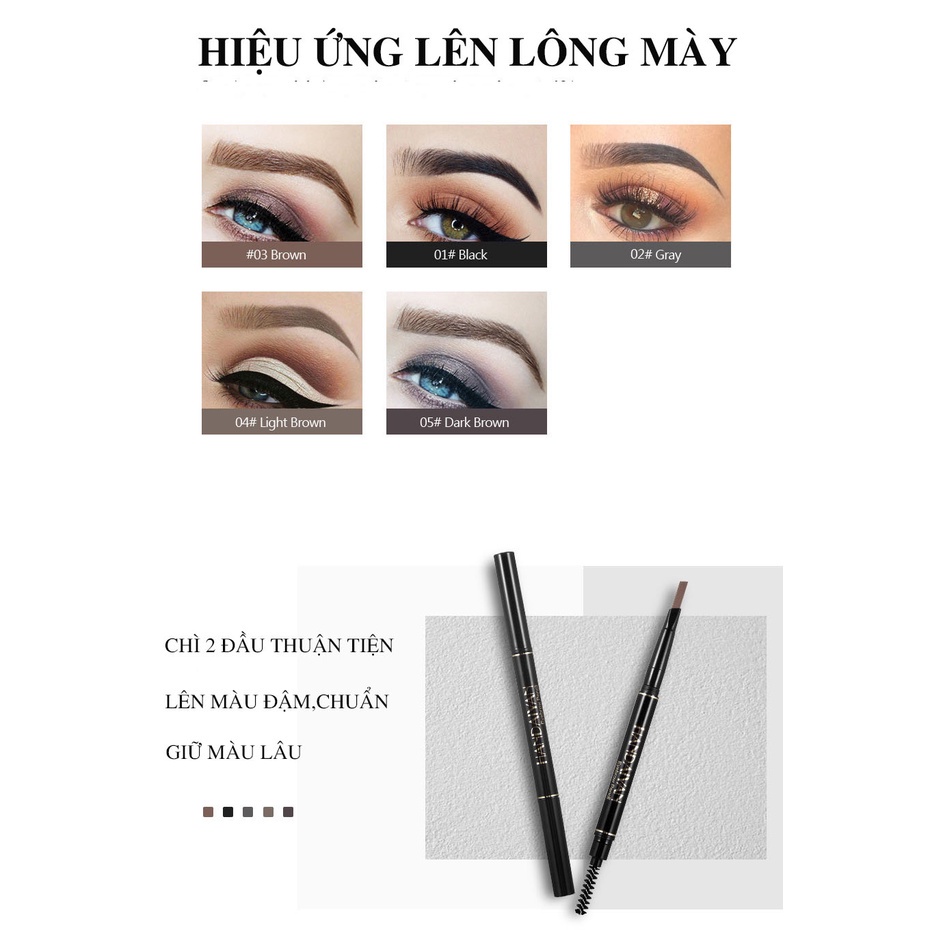 Chì Kẻ Mày Siêu Mảnh Hai Đầu HANDAIYAN 5 Màu Sắc Không Thấm Nước Lâu Trôi B1