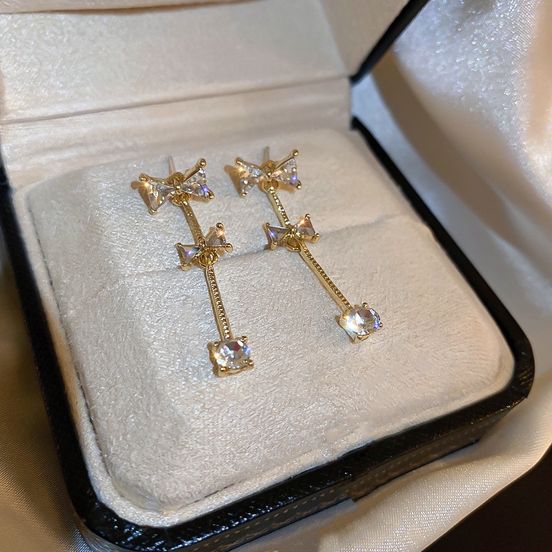 Bông Tai Hình Nơ Đính Đá Zircon Thời Trang Hàn Quốc Cho Nữ