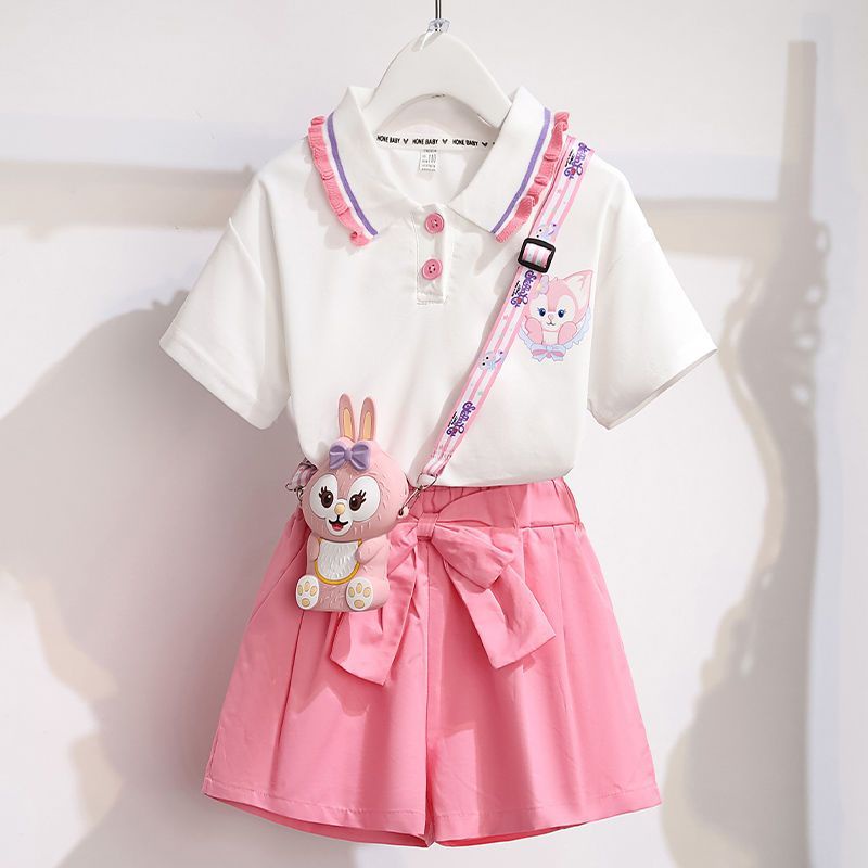 Set Áo Thun POLO + Quần Short Lưng Cao Dáng Rộng Thời Trang Mùa Hè 2022 Cho Bé Gái