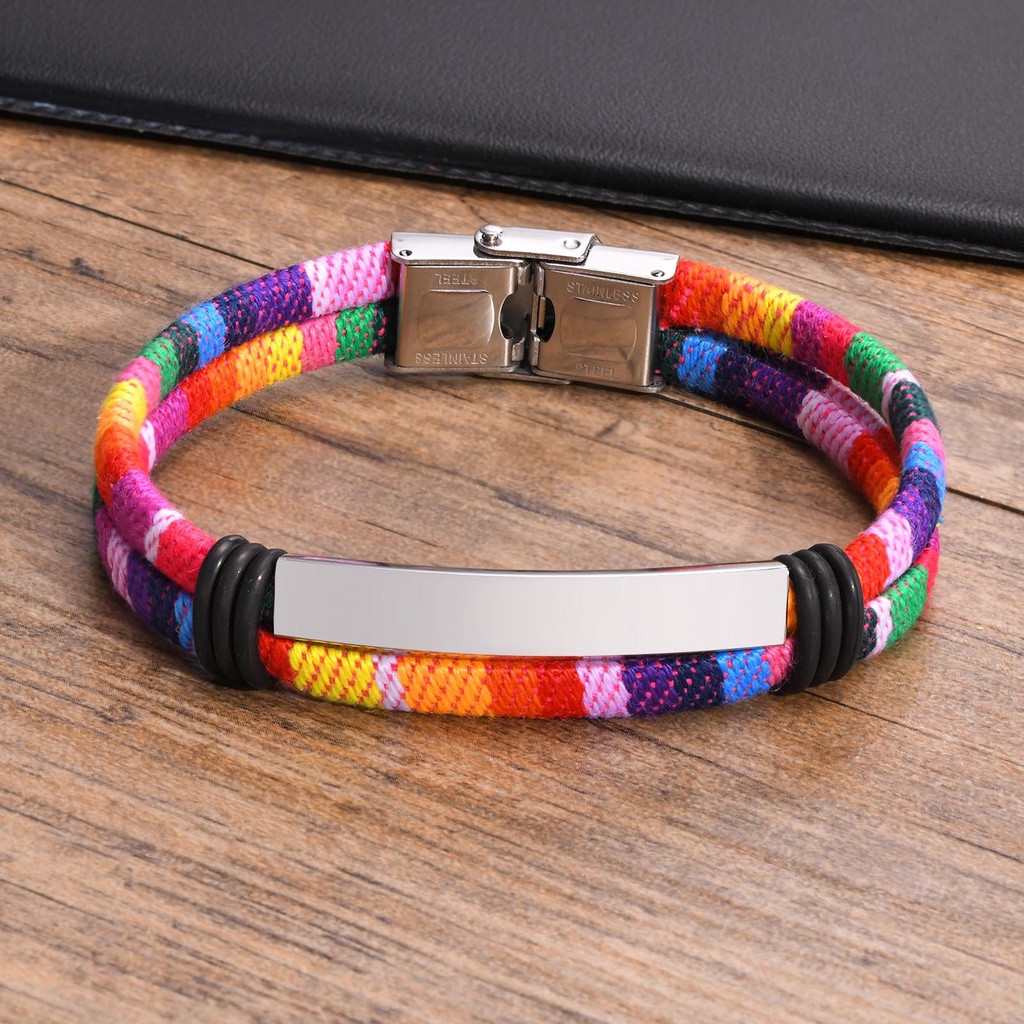 Vnox Vòng Tay Dây Thừng Gắn Thẻ ID Bằng Thép Không Gỉ Phong Cách Bohemia Cho Nam