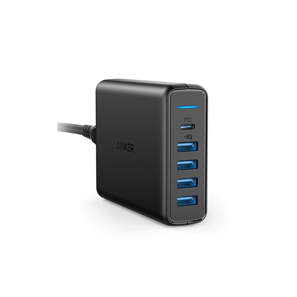 Sạc ANKER PowerPort 5 cổng 60W - 1 USB-C PD 30W & 4 USB A Power IQ 12W - Model A2056  - BH 18 THÁNG