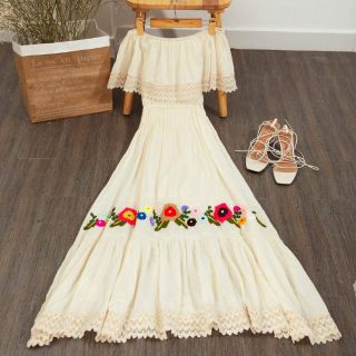 Đầm xô Thái Sò Vintage xinh xắn, mẫu đầm thêu hoa chân viền ren  xinh xắn, phù hợp bạn gái yêu phong cách Boho Vintage,