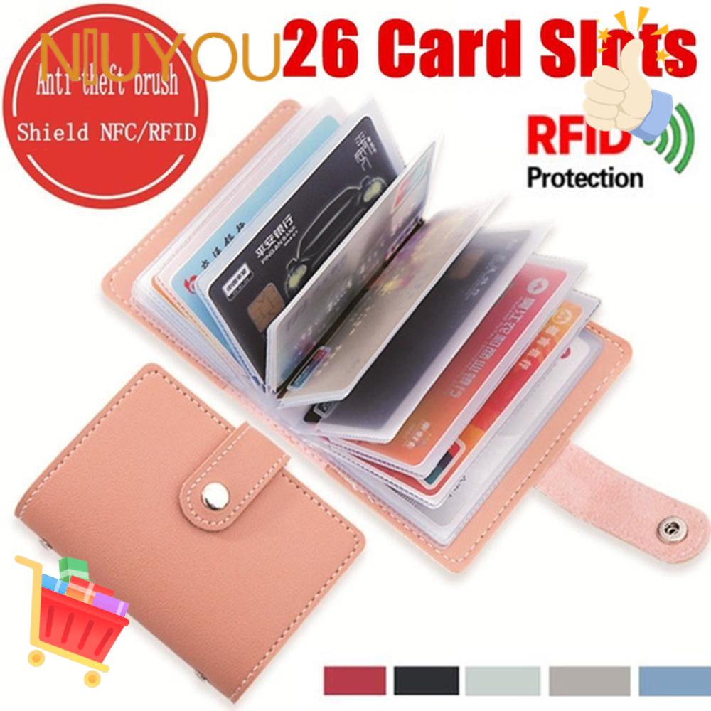 NIUYOU [Ready Stock] Multi-function Wallet PU Leather Slim Pocket Bag Women Men Credit Card Holder Candy Color Purse RFID Blocking