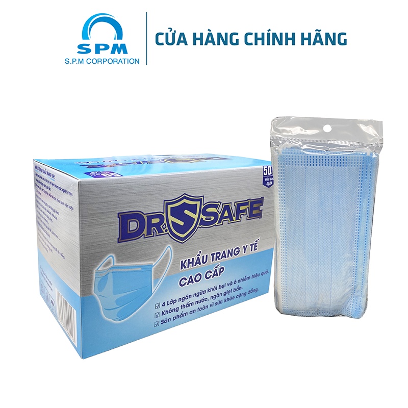 Khẩu trang y tế Dr. Safe loại cao cấp - 4 lớp - Tiêu chuẩn ISO (Hộp 50 cái)