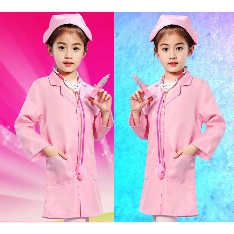 Áo Bác Sĩ Cho Bé Tập Làm Bác Sĩ  Màu trắng Và Màu Hồng