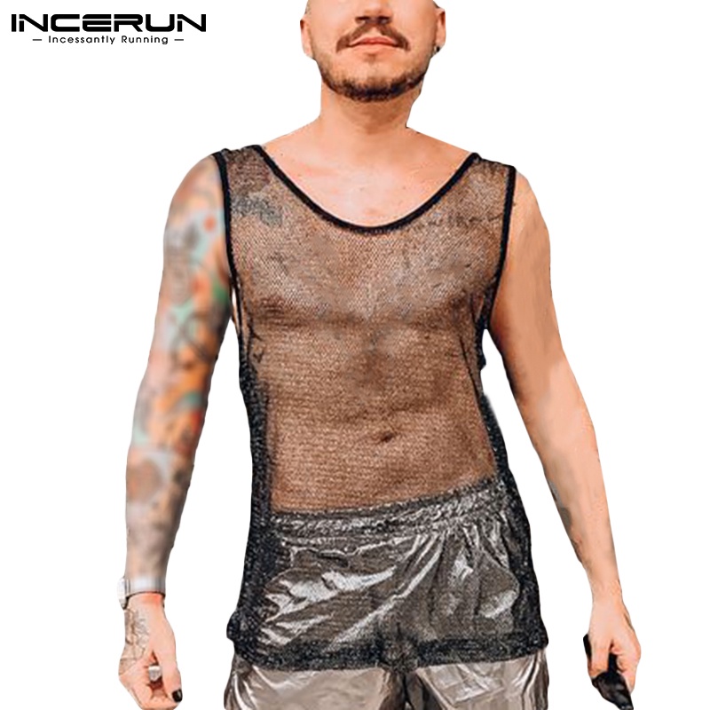 Áo ba lỗ INCERUN màu đen thoáng khí thoải mái thời trang mùa hè cho nam