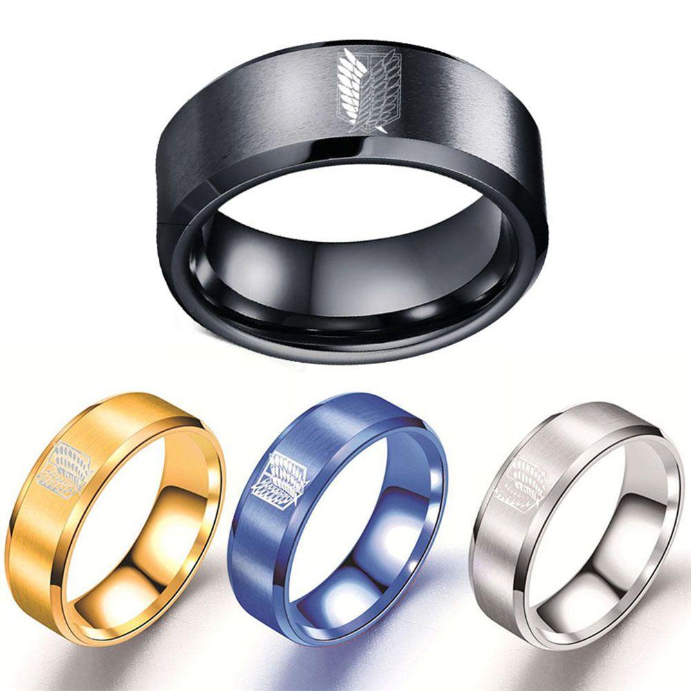FORBETTER Jewelry Accessories Attack on Titan Rings Sliver Finger Rings Titanium Steel Ring 5 Colors Stainless Steel Jewelry Anime Fans Gifts Black for Men Women Wings Of Liberty Flag/Multicolor