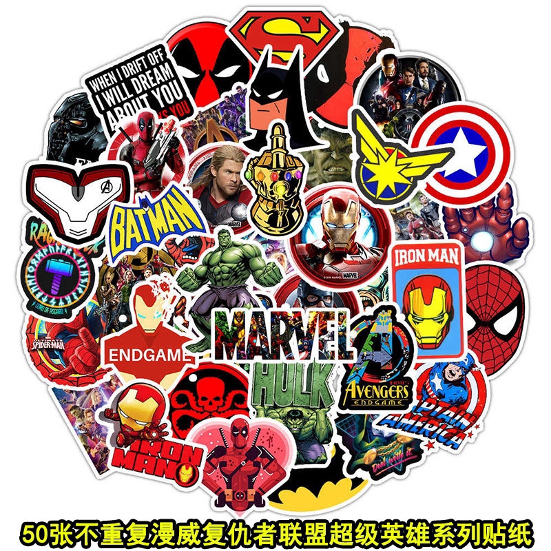 Sticker Set 50 Miếng Dán Hình Siêu Anh Hùng Marvel Chống Thấm Nước Trang Trí Vật Dụng
