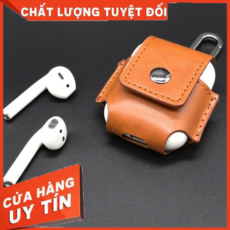 Vỏ đựng hộp sạc tai nghe airpods da PU kèm móc khóa tiện lợi