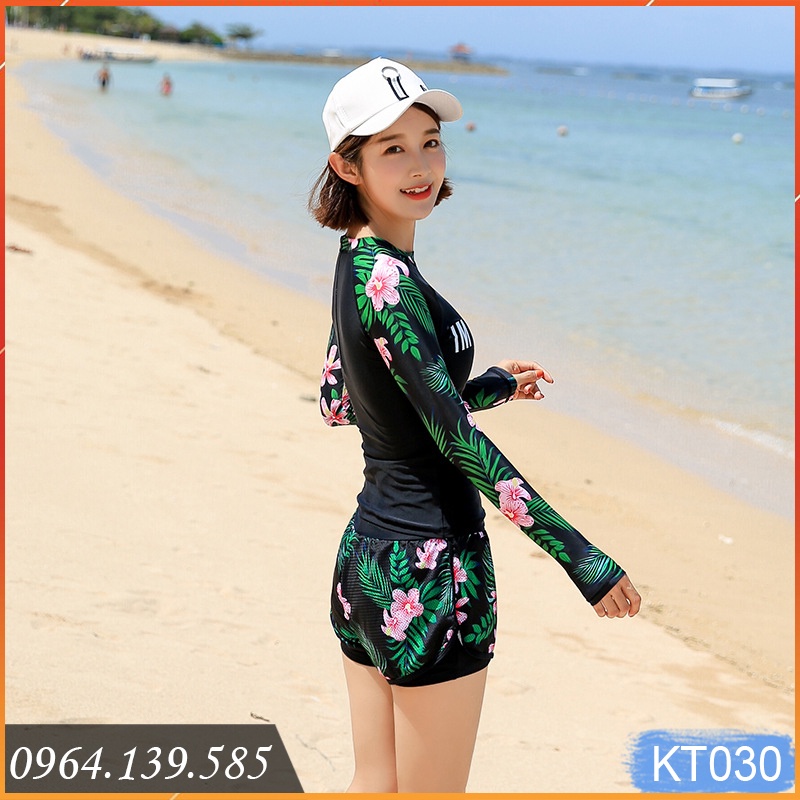 Bikini nữ dáng thể thao dài tay chống nắng, có size cho bé gái lớn từ 40kg, chất bơi thun lạnh Lycra dày dặn đẹp | KT030