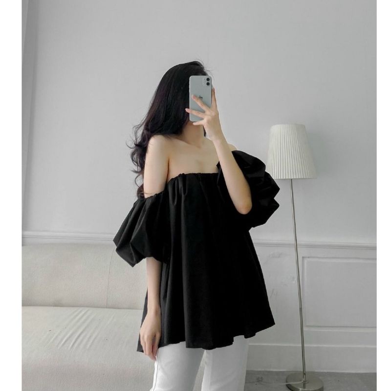 Áo bẹt vai tay ngắn phồng phôm suông PC2022 alohashop91