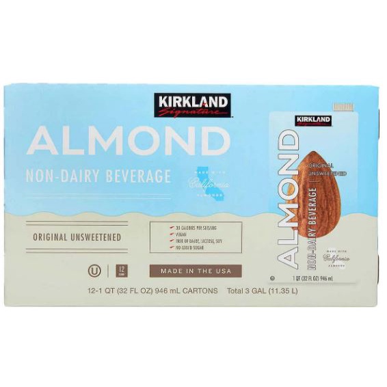 Sữa hạnh nhân nguyên chất Organic không đường Kirkland Signature Almond 946ml -  Kirkland Signature Almond. Date 03/2024