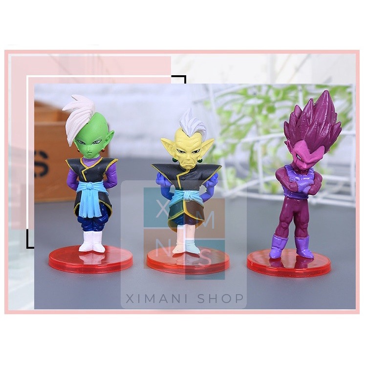 Bộ 18 Mô hình Dragon Ball Chibi Nhân Vật Goku Gohan Trunks Vegeta Zamasu Zeno Vegeto Mai Cao 9cm Anime -7 Viên Ngọc Rồng