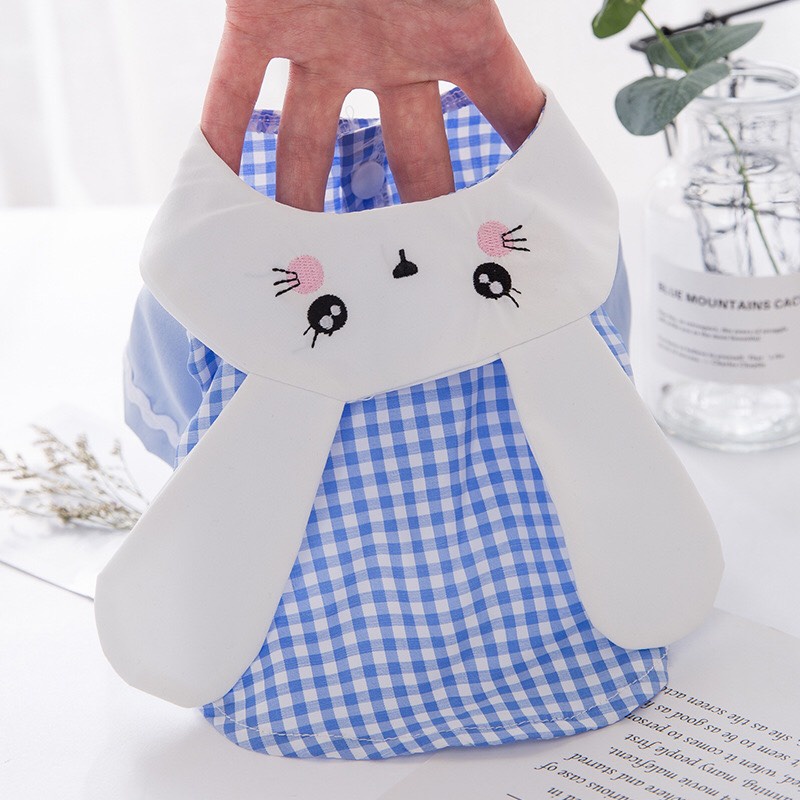 Áo hàng thiết kế cho thú cưng - áo kiểu sơ mi xanh phối cổ trắng có tai thỏ phía sau
