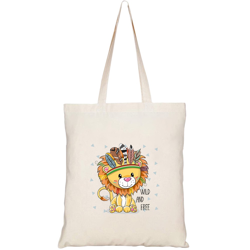 Túi vải tote canvas HTFashion in hình cute cartoon tribal lion feathers HT349