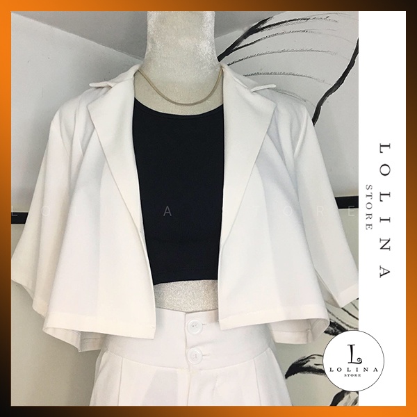 Áo Khoác Ngắn Tay Cổ Lật Phong Cách Hàn Quốc Dành Cho Nữ, Áo Blazer tay lửng, Áo khoác Tay dài, Blazer dài  LOLINA STORE