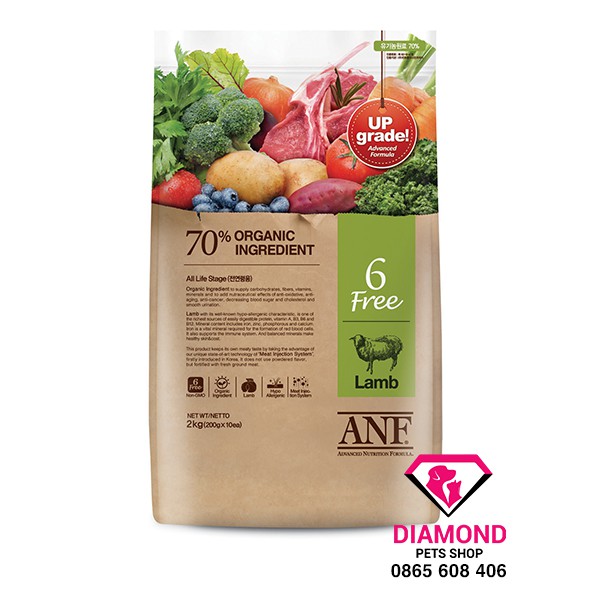 [2kg] Thức ăn cho chó lớn hơn 6 tháng tuổi ANF 6 Free Organic vị Cừu