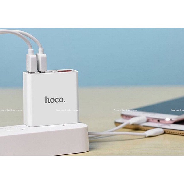 Cốc sạc 3 cổng Hoco C15 một thiết bị adapter để sạc cho các thiết bị di động, trang bị 3 cổng USB