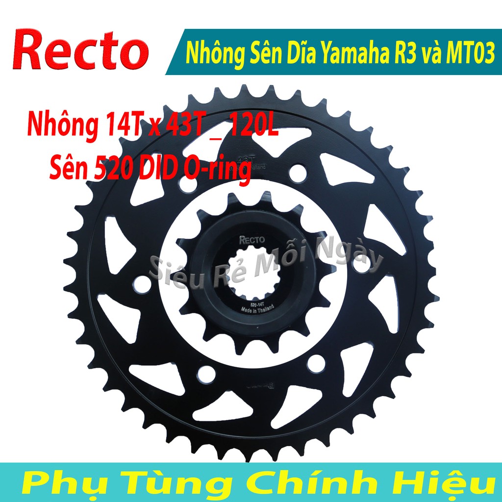 Nhông Sên Dĩa Recto Yamaha R3 và MT03 Sên Màu 120L DID 520VF Phốt Cao Su Thái Lan 14T x 43T