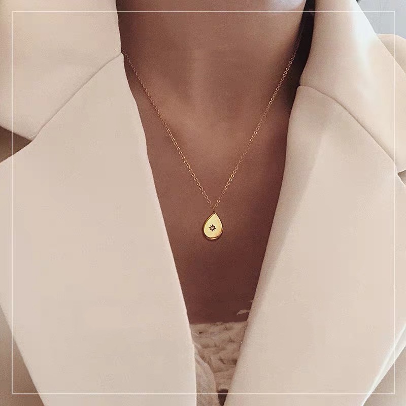 Dây chuyền dáng ngắn mạ vàng 18K phối mặt hình giọt nước / vuông đính kim cương và ngôi sao tám cánh phong cách Âu Mỹ