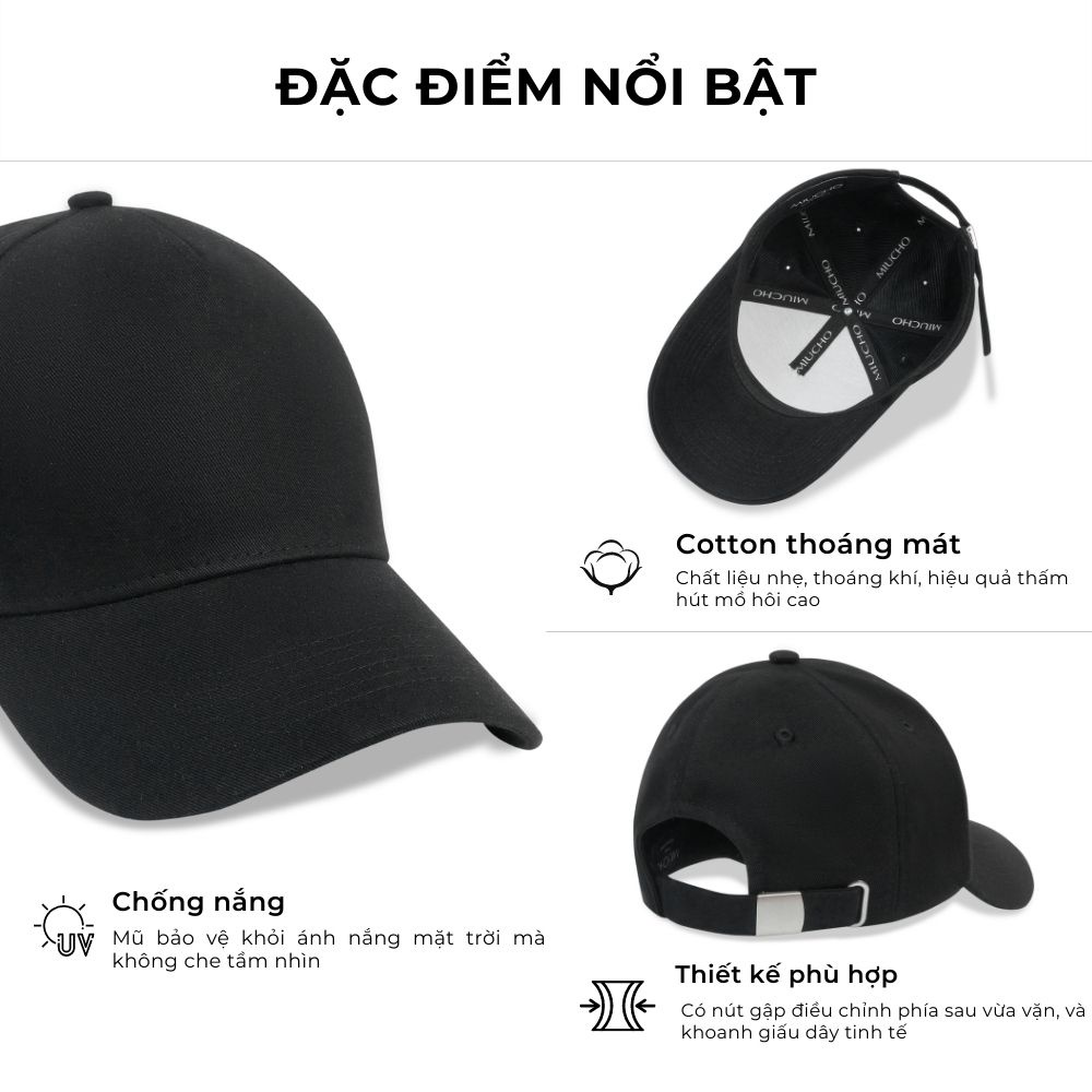 Mũ lưỡi trai trơn chất cotton cao cấp dành cho nam nữ NKT01 Miucho in basic