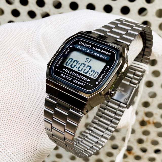 Đồng hồ điện tử nam nữ dây thép Casio A168 vintage xám chuột-Full box thiếc chính hãng | BigBuy360 - bigbuy360.vn