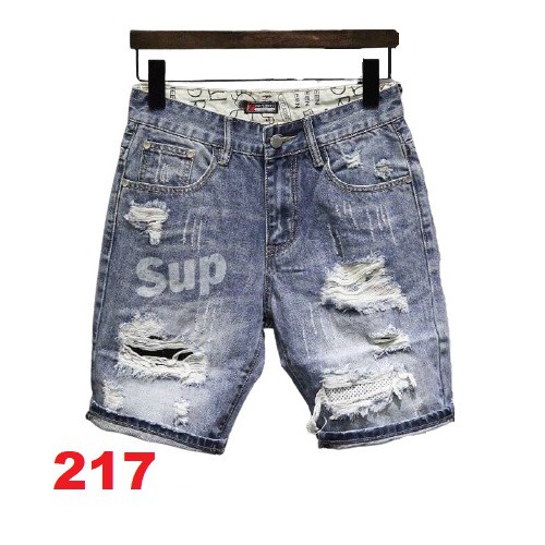 Quần short jean nam màu xám thêu logo chất bò - quần lửng bò nam co giãn thời trang cao cấp Pn_shop90 ms214