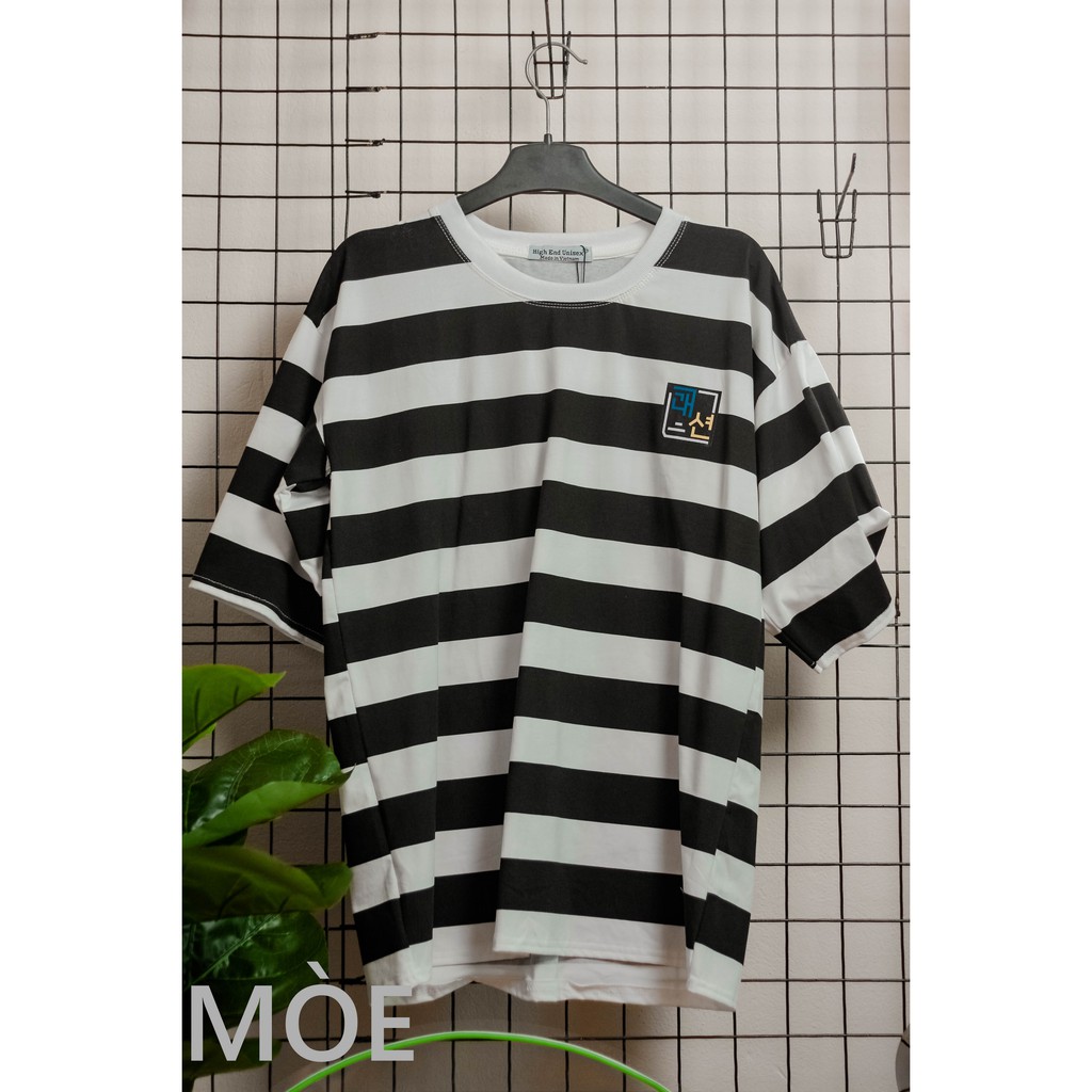 Áo thun unisex tay lỡ form rộng ,sọc ngang đen trắng | BigBuy360 - bigbuy360.vn