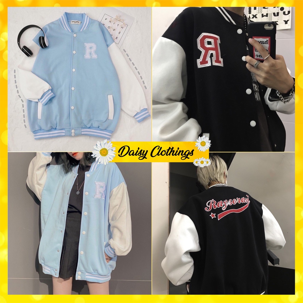 Áo Khoác Bomber Nam Nữ Cúc Bấm Thêu Nổi Chữ R Style Áo Bóng Chày Mã 604 - Daisy Clothings