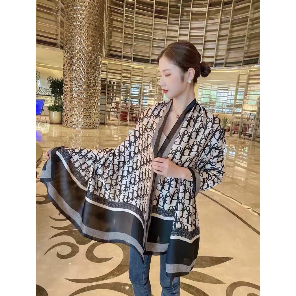 Khăn choàng lụa khăn lụa dáng dài 180x90cm họa tiết thanh lịch nhẹ nhàng